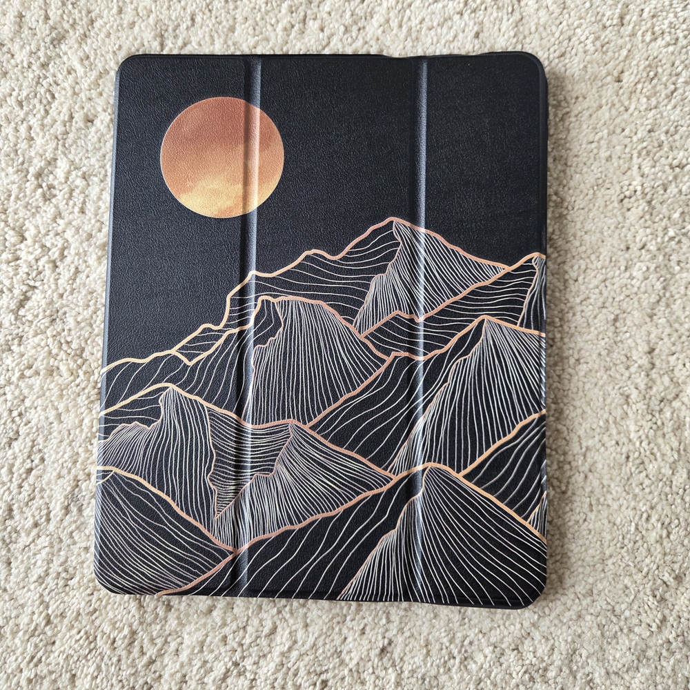 Artistic Black Moon And Mountain Design IPad Tablet Case